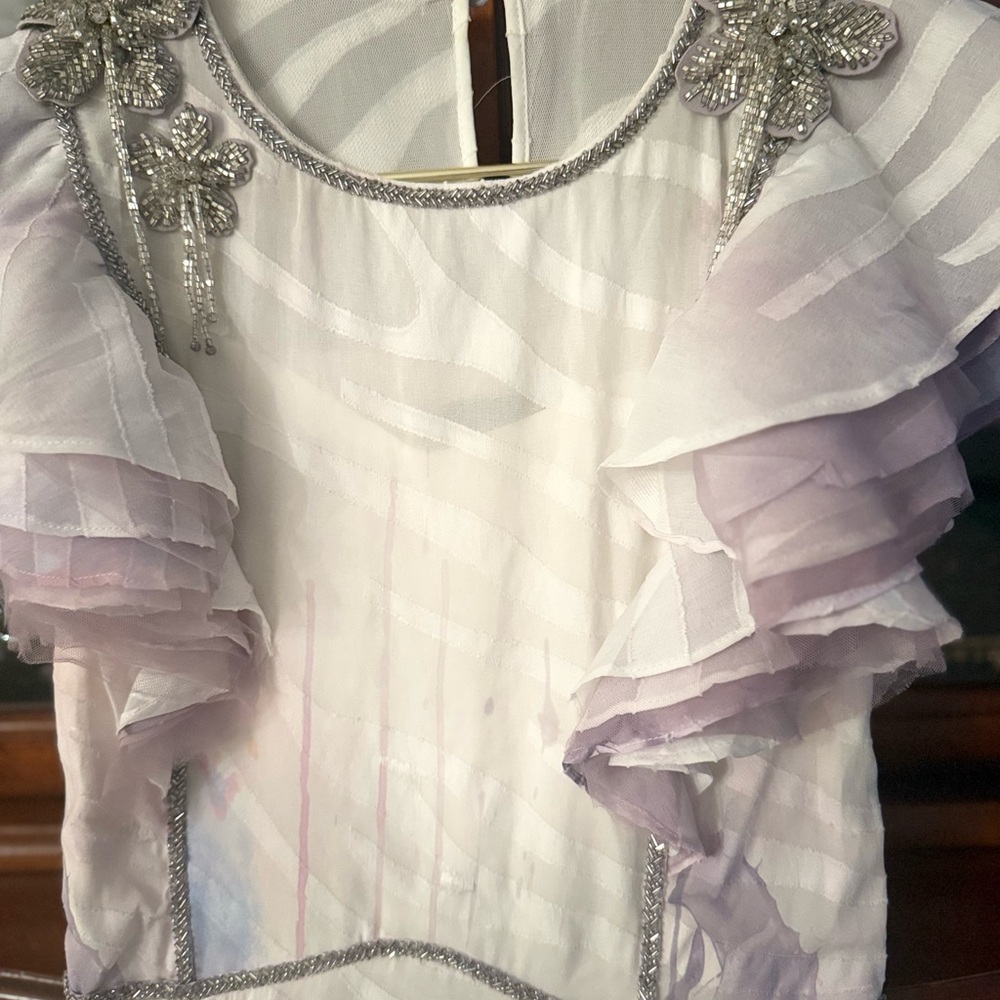 La Perla White Cream Ruffled Cap Sleeve Blouse